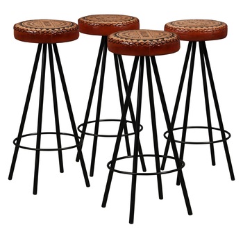 Set de 4 scaune de bar, cu model, vidaXL, Piele, Maro, 30 x 76 cm